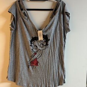 Chic Gray Women's Top with Betty Boop Graphic